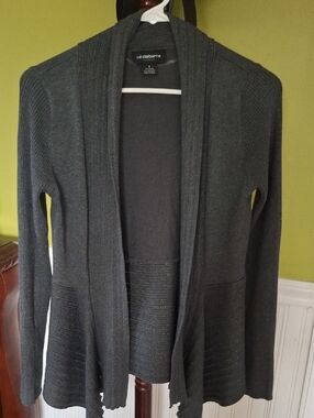 Liz Claiborne Charcoal Open-Front Knit Cardigan